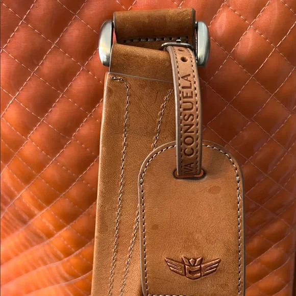 Consuela Orange Quilted Tote with Brown  Leather Accents, patent coated - Picture 5 of 10